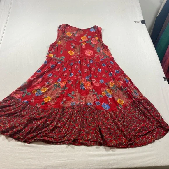 Free People Red Floral Boho Dress Sleeveless Medium Women’s Dress - Picture 1 of 9